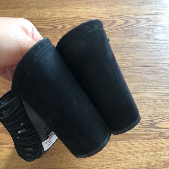 SCHUTZ  Veronika Black Suede Laura Strappy Cage Thick Heel Sandals - Picture 8 of 10